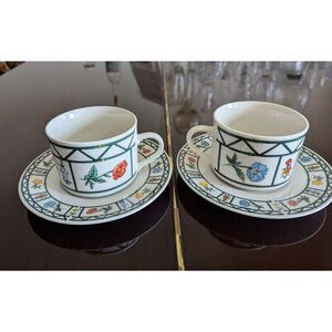 Vtg   Lynns Stoneware Mayflower pattern cup & saucer  (2 each)